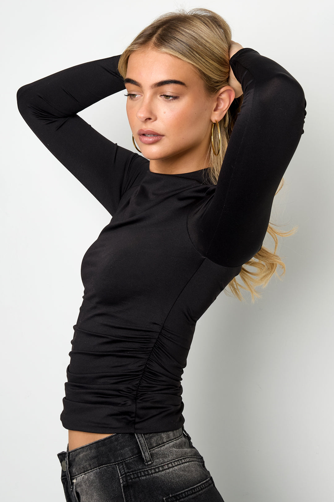 Knitted Nylon Women's Long Sleeve Top Basic Solid Color