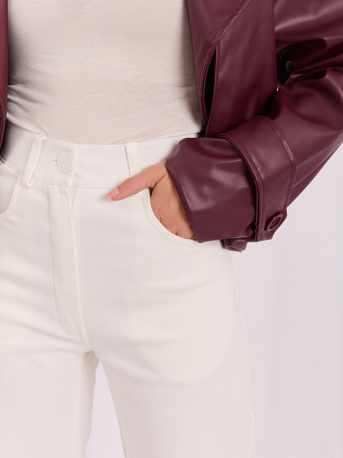 White Wide-Leg Denim Trousers