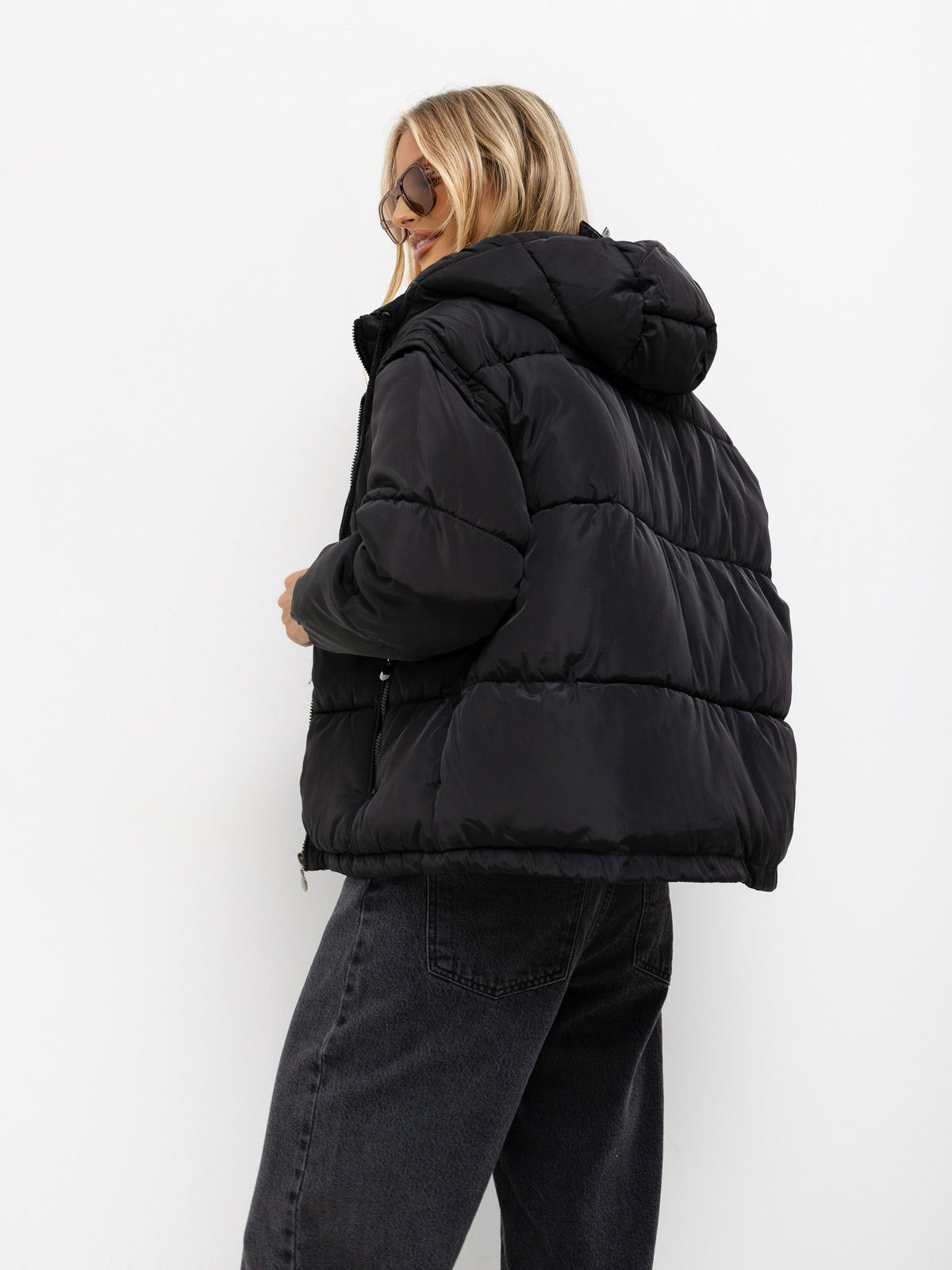 Black Quilted 2-in-1 Winter Jacket
