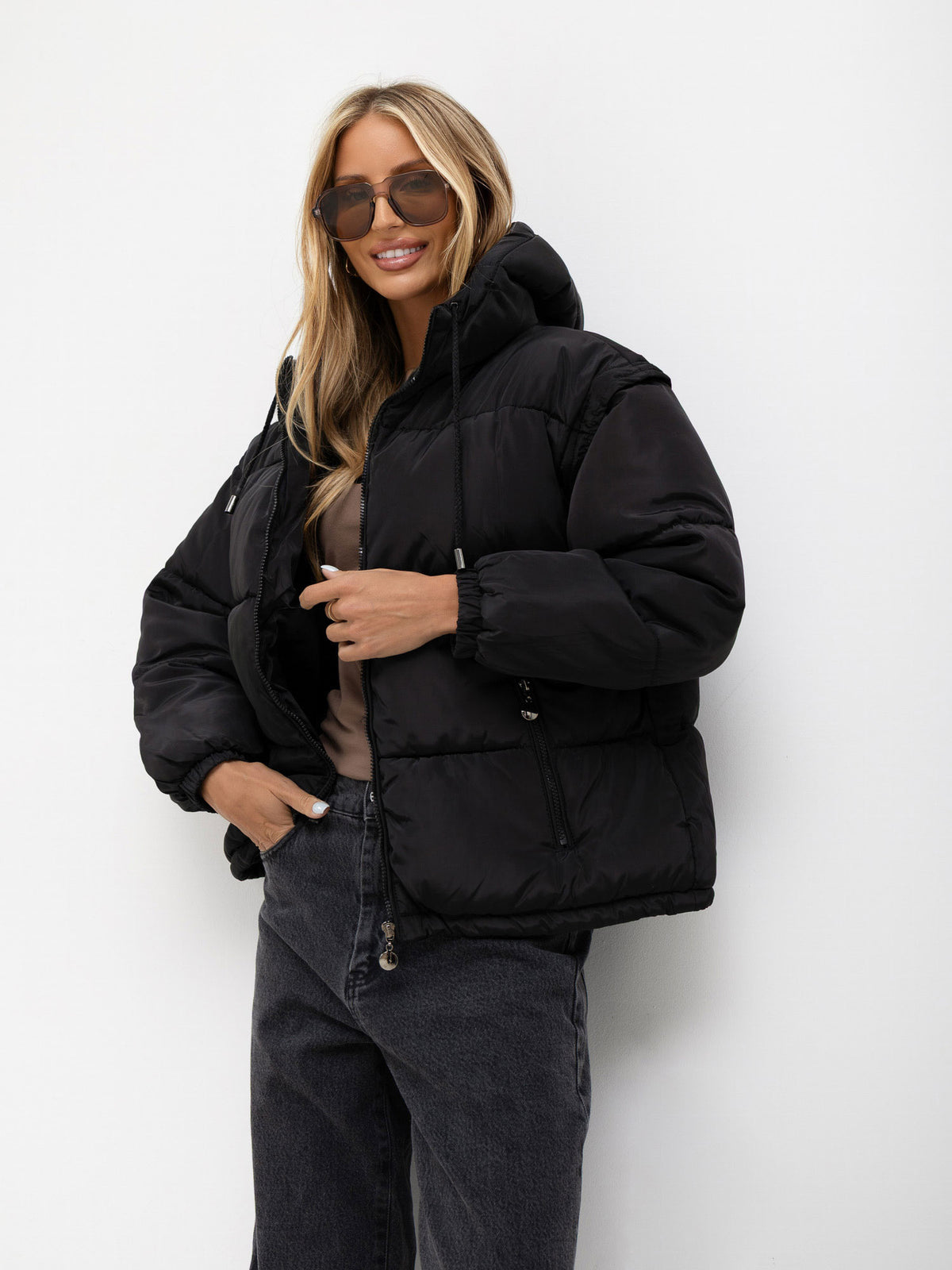 Black Quilted 2-in-1 Winter Jacket