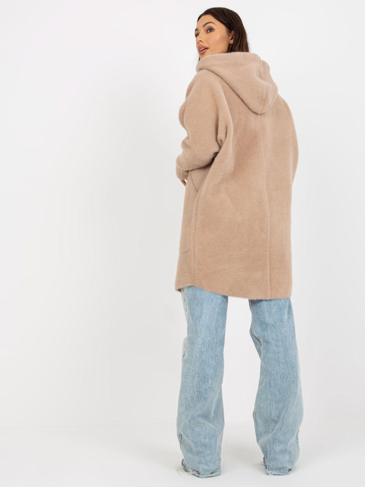 Light Beige Hooded Wool-Blend Coat